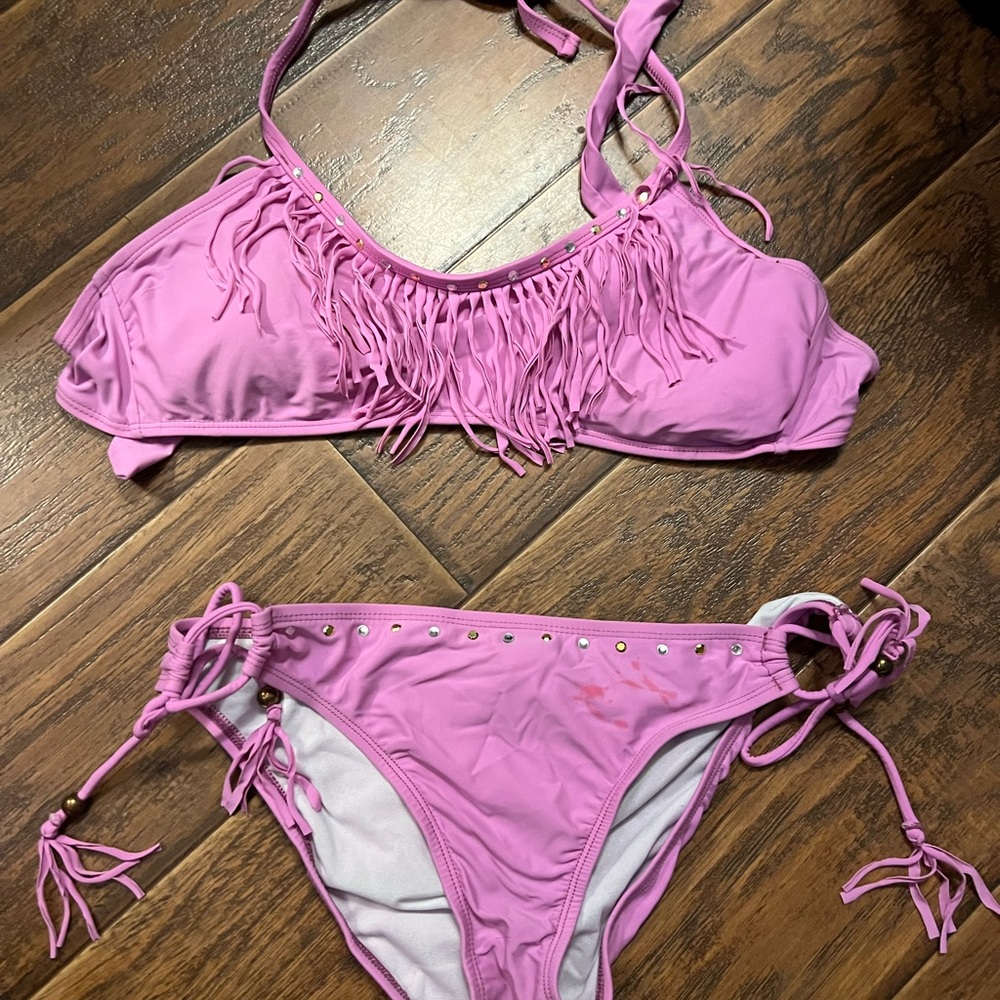 Pink Fringe Bikini Set